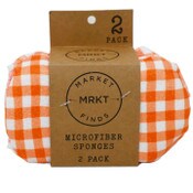 Wholesale - 2pk Orange and White Gingham Printed Sponges C/P 24, UPC: 195010164047